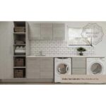 Chalky Teak Cabinets with Moss Grey Benc